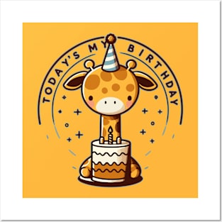 Kawaii Giraffe Today Is My Birthday Party Posters and Art